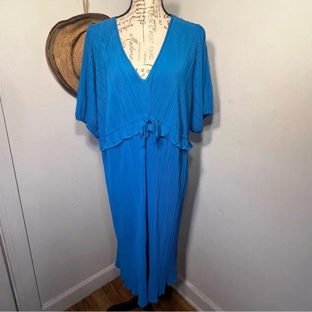 Isabella,XXL,ribbed Vneck empire drawstring waist elastic puff short sleeve midi